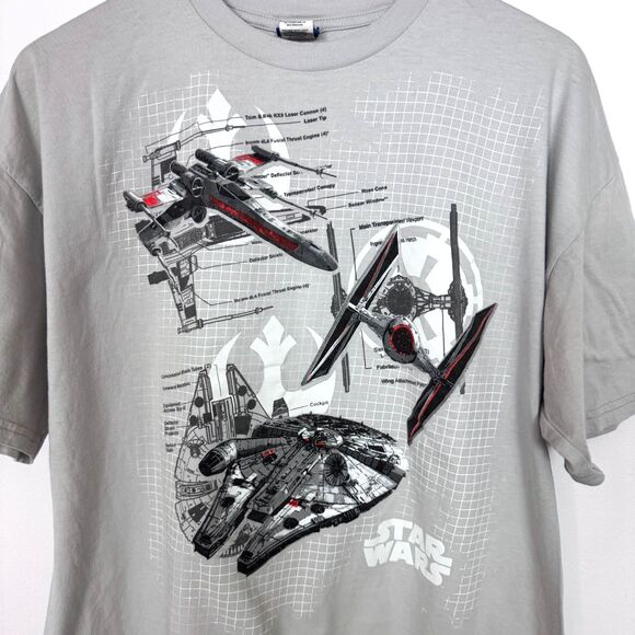 Star Wars Millenium Falcon Tie Fighter X-Wing Grey T-Shirt - Picture 3 of 4